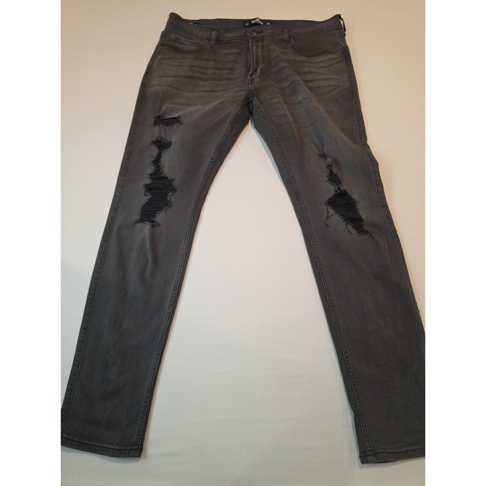 Hollister Advanced‎ Stretch Skinny Ripped Distressed Black Jeans 36 X 32